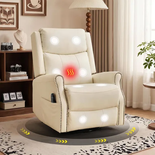 Vista 8 de Faux Leather Manual Swivel Rocker Recliner Chair, Vibration Massage, Gray Grey