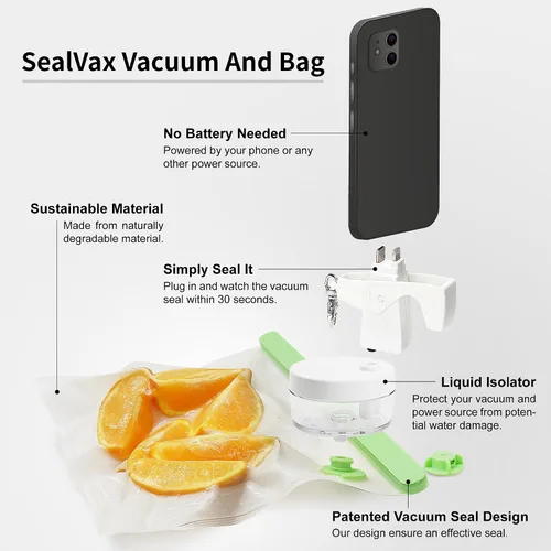Vista 3 de Bolsas reutilizables de sellado al vacío, paquete de 6 – Bolsas de vacío y congelador sin BPA con sellador al vacío de mano más pequeño del mundo