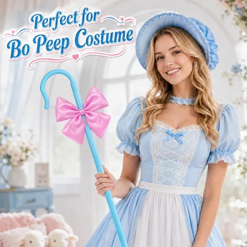 Vista 4 de Bastón de pastor de 43 pulgadas, bastón de gancho ajustable para cosplay de Rosa y azul