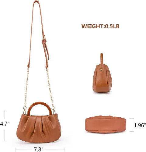 Vista 3 de Milan Chiva Cloud Bag Mini Top Handbag Dumpling Clutch Purses with Wooden Handle and Removable Strap