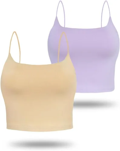 Vista 17 de Amilia - Camiseta básica de tirantes delgados para mujer (doble capa)