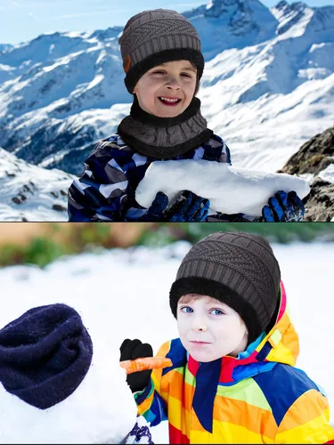 Vista 7 de Conjunto de bufanda de invierno para niños, gorro de punto para niños y niñas, as pictures shown