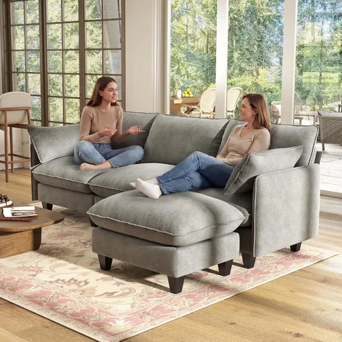 Vista 8 de WorthFurni Sofá modular modular de 105 pulgadas con asiento profundo, sofá nube en forma de L con cojines de gran tamaño y otomanas móviles, sofás