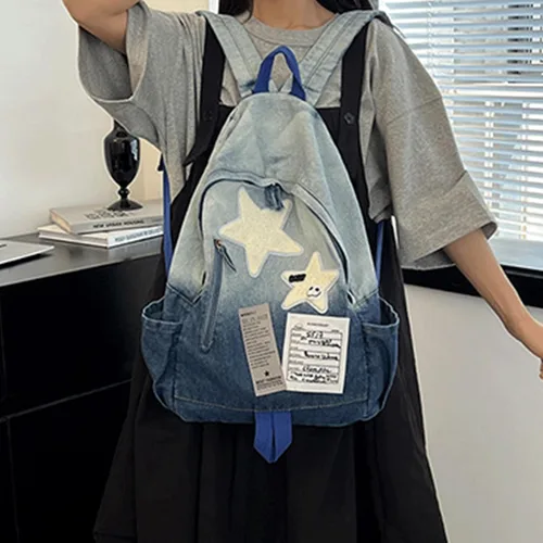 Vista 6 de Mochila de mezclilla Y2K de viaje, linda mochila de mezclilla kawaii gótica, estética, vintage, retro, mezclilla grunge, mochila para viajes