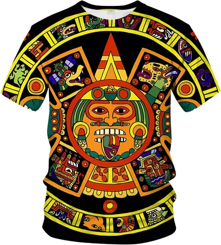 Vista 7 de LAOLIUSN Camiseta azteca para hombre con diseño de tótems mayas con estampado mexicano Beige