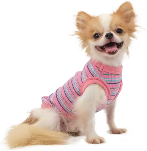 Vista 17 de LOPHIPETS Camiseta Chaleco 100% Algodón Acanalado para Perros Pequeños Teacup Chihuahua Yorkie Ropa de Cachorro Camiseta sin Mangas-Rosa/XS