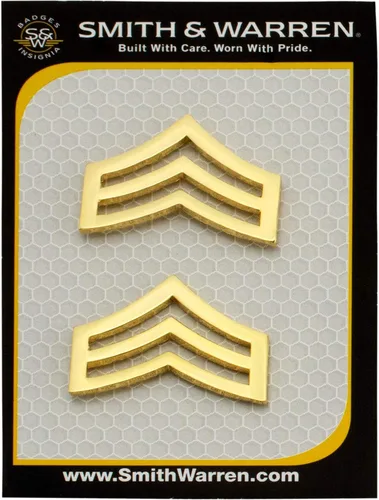 Vista 5 de Smith & Warren Collar de cheurón sargento de 34 pulgadas de alto x 1 pulgada de ancho, con acabado dorado, pin de uniforme militar de policía, Multi