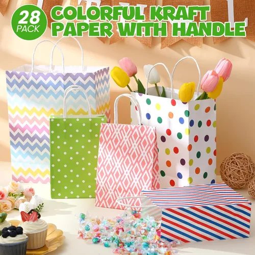 Vista 7 de Tenceur 28 bolsas de regalo de varios tamaños, bolsas de regalo de papel a granel, bolsa de favor de fiesta con asa para bodas, día de San Valentín