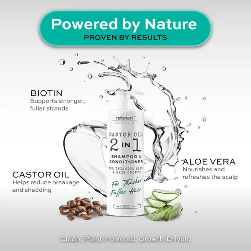 Vista 2 de Champú y acondicionador de aceite de ricino para el crecimiento y la fuerza del cabello, juego de champú y acondicionador 2 en 1 para hombres