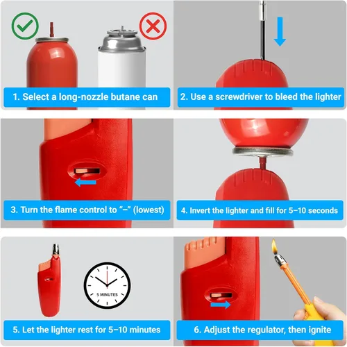 Vista 5 de Encendedor de velas de cuello largo ajustables, encendedor de gas butano, encendedor de plástico recargable, encendedor de cocina (paquete de 5)