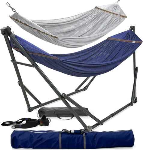 Vista 13 de Tranquillo Hamaca doble universal con soporte incluido para 2 personas/soporte plegable para hamaca de 600 libras de capacidad, estuche portátil 1.