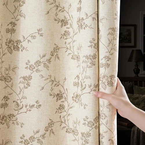 Vista 10 de jinchan Linen Blackout Curtains Blue Floral 63 Inch Back Tab 2 Panels Blue on Beige