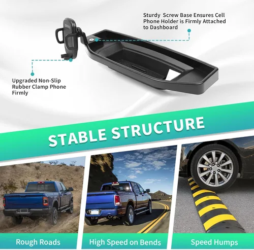 Vista 5 de Soporte de teléfono para tablero de montaje múltiple con barra de metal para Dodge RAM 2018-2023 (para pantalla de 8.4 pulgadas), bandeja