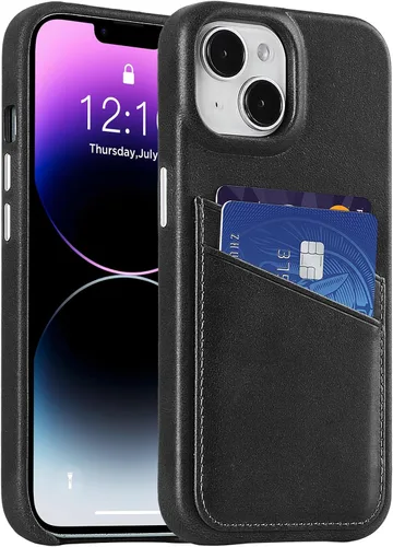 Vista 38 de LUCKYCOIN Funda de piel 100% auténtica tipo cartera para iPhone 13, diseño delgado con tarjetero y funda protectora a prueba de golpes, forro