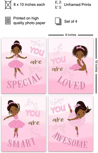Vista 2 de Decoración de pared de bailarina negra – Arte de pared de niña afroamericana – Decoración de pared para niñas negras – Decoración de dormitorio