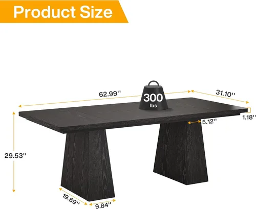 Vista 2 de Tribesigns Escritorio ejecutivo de 63 pulgadas, moderno escritorio negro para computadora de oficina con doble pedestal resistente, mesa de estudio