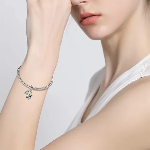 Vista 3 de AIEGNOS Abalorios de plata de ley 925 para pulsera y joyería de la suerte, abalorios de Hamsa de Fátima, abalorios europeos compatibles con el mal