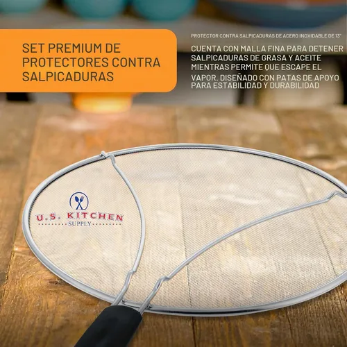 Vista 3 de U.S. Kitchen Supply Protector de salpicaduras de acero inoxidable de 13 pulgadas, cubierta de malla fina, grasa y aceite, pantalla de salpicaduras