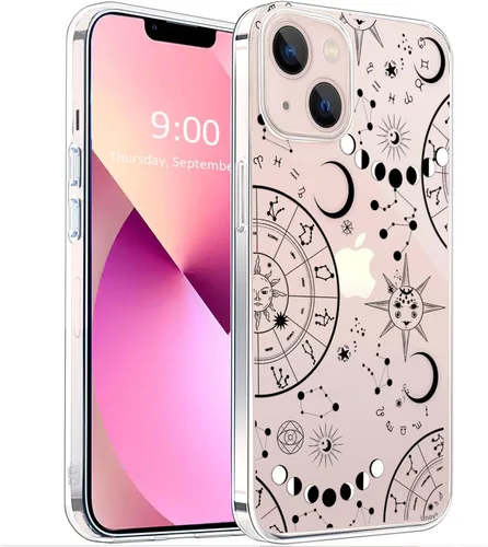 Vista 11 de Unov Funda para iPhone 14 iPhone 13, transparente con diseño, ajuste delgado, buen agarre, funda para teléfono en relieve, cubierta protectora a