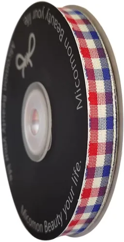 Vista 2 de Cinta a cuadros de guinga – 25 yardas, rojo y azul (3/8 pulgadas) para decoración de Navidad y embalaje de regalo