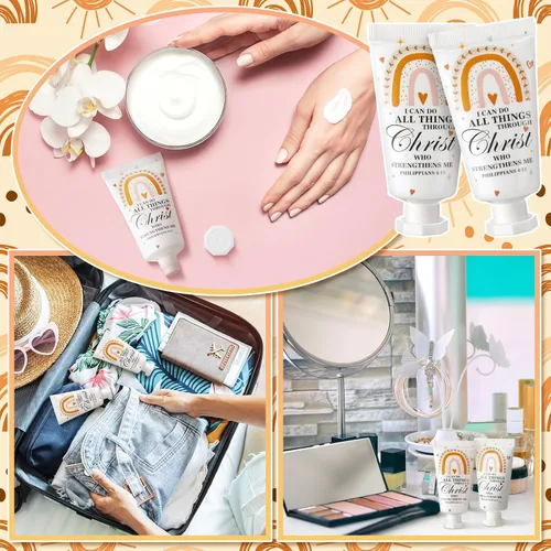 Vista 2 de Paquete de 50 lociones cristianas para manos, regalos a granel para mujeres, regalos para el Día de la Madre, mini loción de mano de viaje