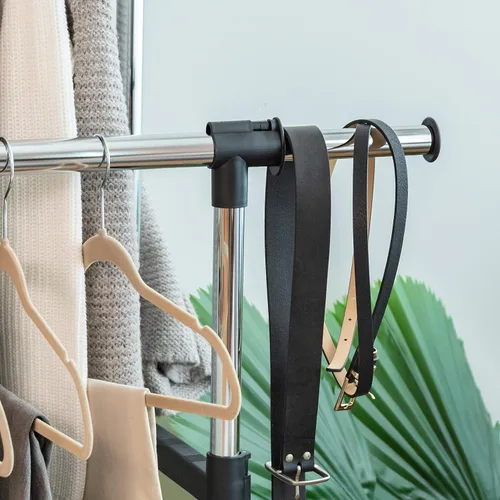 Vista 8 de IRIS USA Perchero portátil de doble barra ajustable con barra extensible y ruedas con bloqueo, ropa rodante, armario de doble barra, fácil