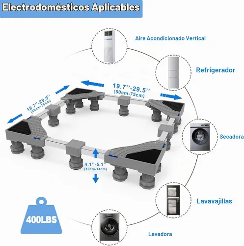 Vista 3 de Mini soporte para nevera, pedestal de lavandería de 29 pulgadas, ajuste universal, pedestal para lavadora