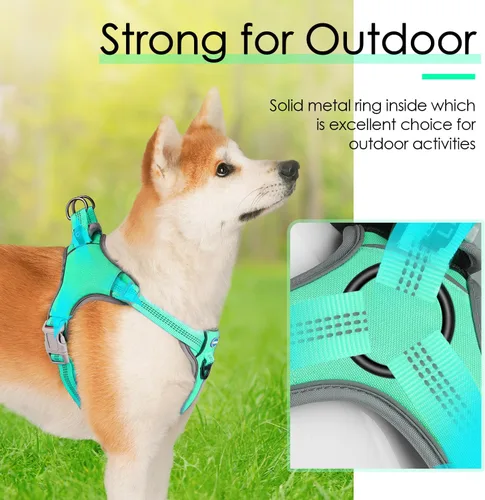 Vista 4 de ThinkPet Arnés sin tirones, a prueba de escape, chaleco reflectante para perro, ajustable, transpirable, arnés halter con clip trasero/frontal