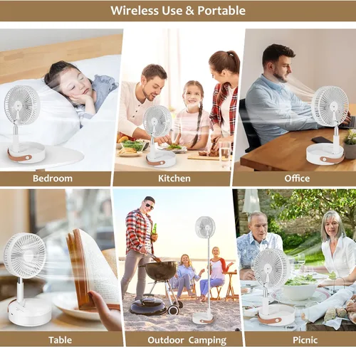 Vista 8 de Ventilador portátil, ventilador oscilante portátil de 7200 mAh con control remoto, altura ajustable con 4 velocidades, ventilador de mesa plegable