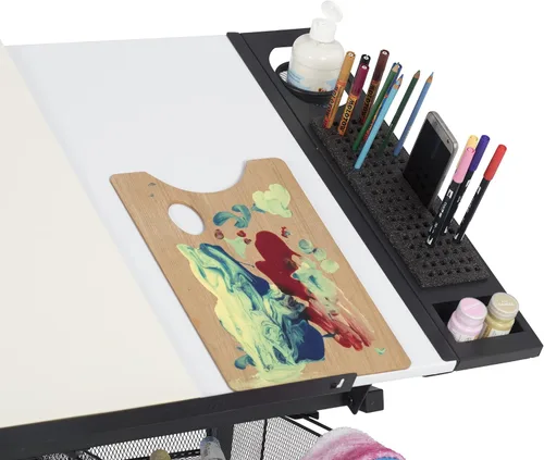 Vista 7 de Studio Designs - Escritorio de arte con bandeja de 24 pulgadas y taburete, color carbón/blanco