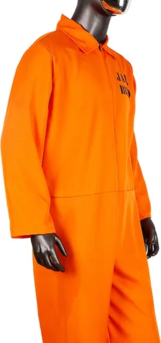 Vista 2 de Disfraz de prisionero naranja para adultos, disfraces de Halloween para mujeres y hombres, overol de recluso, cosplay penitenciario, fiesta