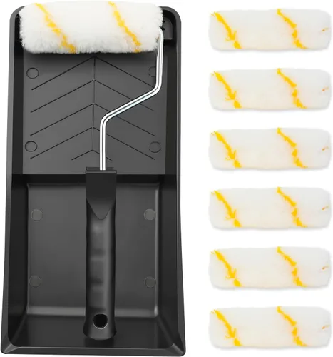 Vista 10 de ETERNA Kit de rodillos de pintura, 9 piezas de suministros de pintura para pintura de casa, con bandeja de pintura de metal y rodillos de pintura