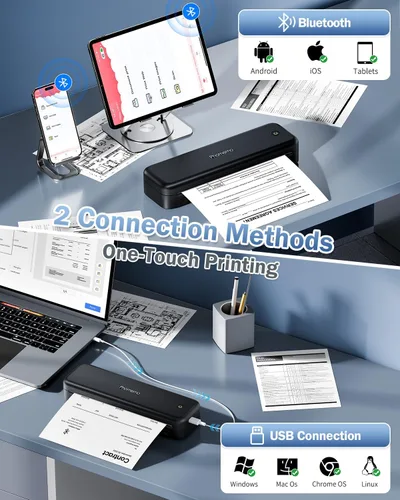 Vista 4 de Phomemo M834 Impresora Portátil Inalámbrica para Viajes Actualizada, Impresora Térmica Bluetooth 8.5" x 11" & A4, Compatible con iOS, Android y PC