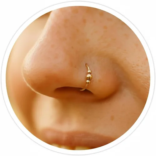 Vista 10 de Anillo de nariz de ópalo para piercing 5 cuentas plateadas