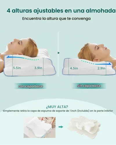 Vista 2 de Releep Almohada cervical ajustable, almohada ergonómica de enfriamiento para dormir lateral, almohada de soporte de cuello de contorno, almohada