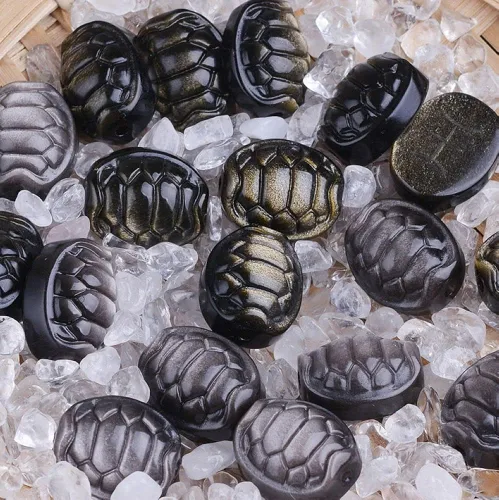 Vista 4 de 3 cuentas con colgante de concha de obsidiana de plata dorada de cristal natural tallado, curación