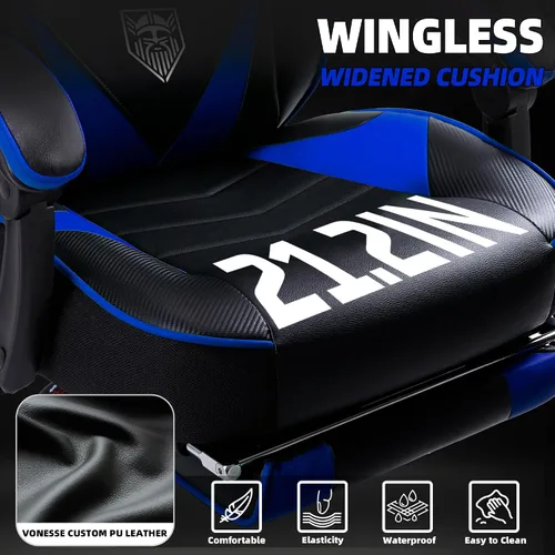 Vista 4 de Vonesse Silla para videojuegos, silla de juegos de respaldo alto con reposapiés y masaje, sillas de juegos para adultos con cojín de resorte