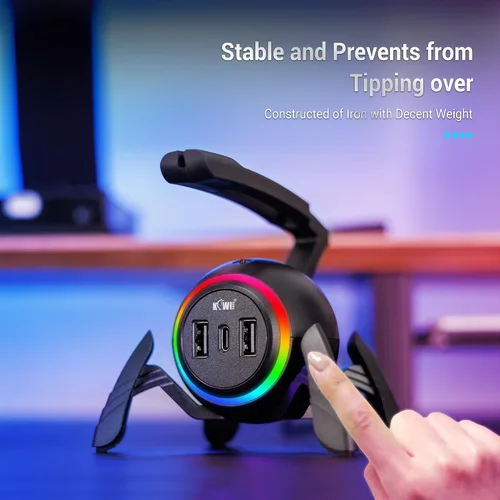 Vista 2 de KIWIFOTOS Mouse Bungee - Controlador de cable de mouse para juegos RGB, gestión de cables flexible mejorada, luces LED RGB inteligentes, 2 puertos