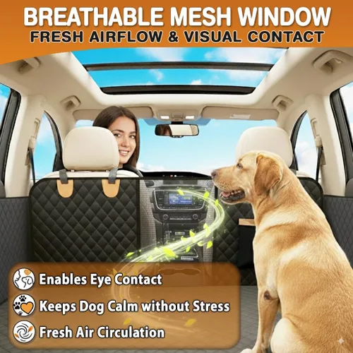 Vista 4 de Extensor de asiento trasero para perros, funda de asiento duro para perros, protector de asiento trasero impermeable con ventana de malla y solapas