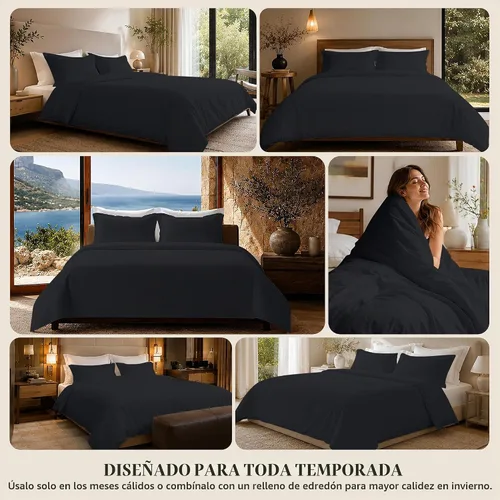 Vista 8 de ROYALE LINENS Funda de edredón negra tamaño individual – Fundas de edredón de 2 piezas – Cierre de cremallera – 1 funda de edredón individual de 68
