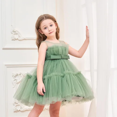 Vista 3 de Miipat Vestido de niña de flores para bebé, boda, fiesta, tul, princesa, vestido de baile, vestido formal con lazo para la cabeza