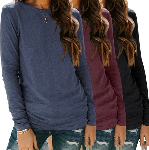 Vista 11 de SUNBS Paquete de 3 camisas de manga larga para mujer, ajuste holgado, ropa de otoño, ropa de moda 2025, camisetas básicas de entrenamiento, trajes