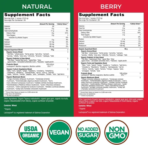 Vista 2 de Country Farms Super Greens Power Pack, 50 súper alimentos orgánicos, polvo de verduras con probióticos para la salud intestinal y alivio