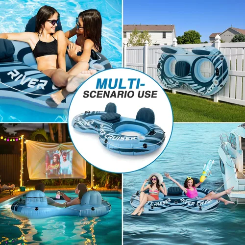 Vista 9 de River Tubes for Floating Heavy Duty Inflatable Floating Lounger Premium River Water Rafts Pool Float with Cup Holder Above Lake for Adults