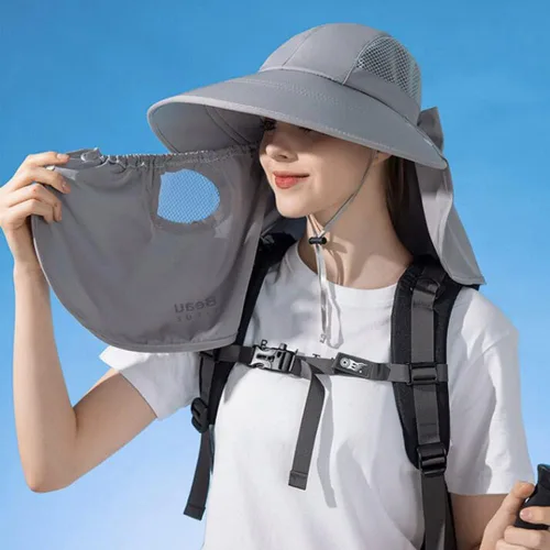 Vista 3 de KORADI Sombreros de pesca solar para mujer, ala ancha, protección UV, plegable, sombrero de verano con solapa desmontable