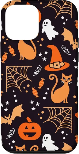 Vista 16 de Carcasa para iPhone 16 Halloween, calabazas, fantasmas, bruja, caramelo, maíz, murciélagos, calaveras