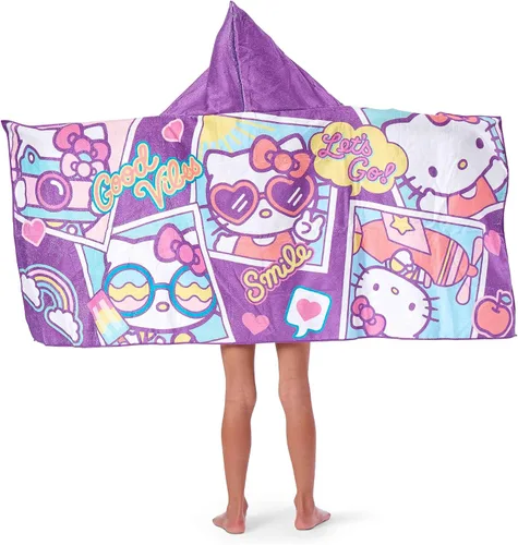 Vista 3 de Northwest Hello Kitty Let's Go - Toalla de playa con capucha para niños pequeños (1-4 años de edad), 21 x 51 pulgadas