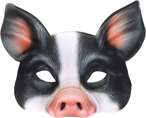 Vista 4 de Máscara de cerdo animal de media cara para Halloween, fiesta de disfraces, accesorios de cosplay