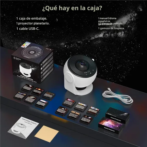 Vista 7 de Proyector de galaxia para dormitorio, proyector de estrellas de imagen HD, luz de galaxia con perilla ajustable, 13 discos de película, planetario