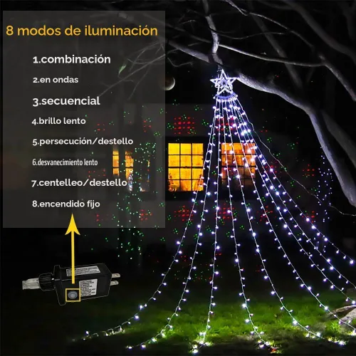 Vista 2 de Aokudoni - Decoración de Navidad para exterior, 12.6 pies, 350 luces LED, 8 modos, luces de estrella de Navidad para exterior para casa, patio Blanco